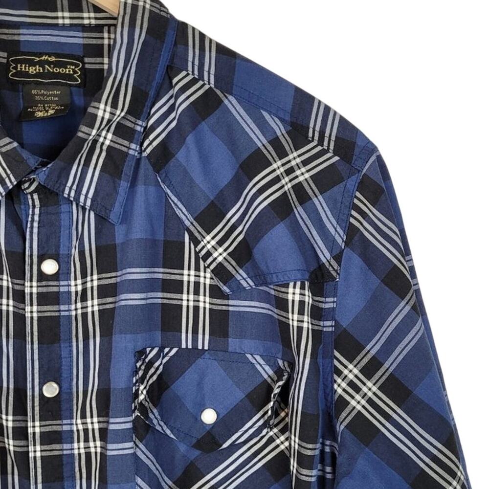 HIGH NOON Blue Short Sleeve Pearl Snap Shirt - Size XLG RG - Picture 4 of 8